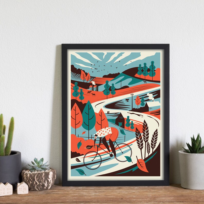 Cycling Print, Country Lanes Cycling poster