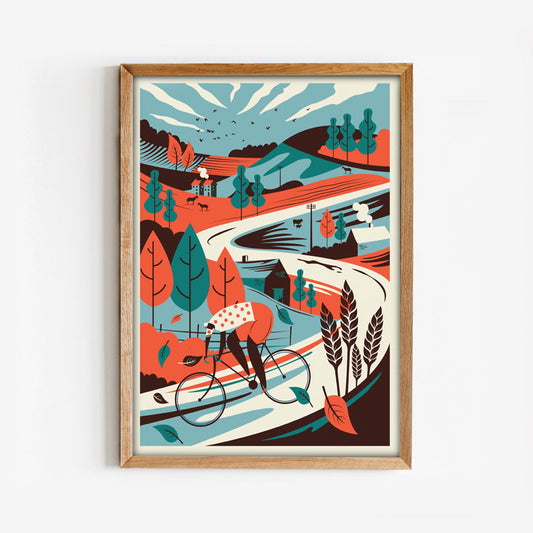 Cycling Print, Country Lanes Cycling poster